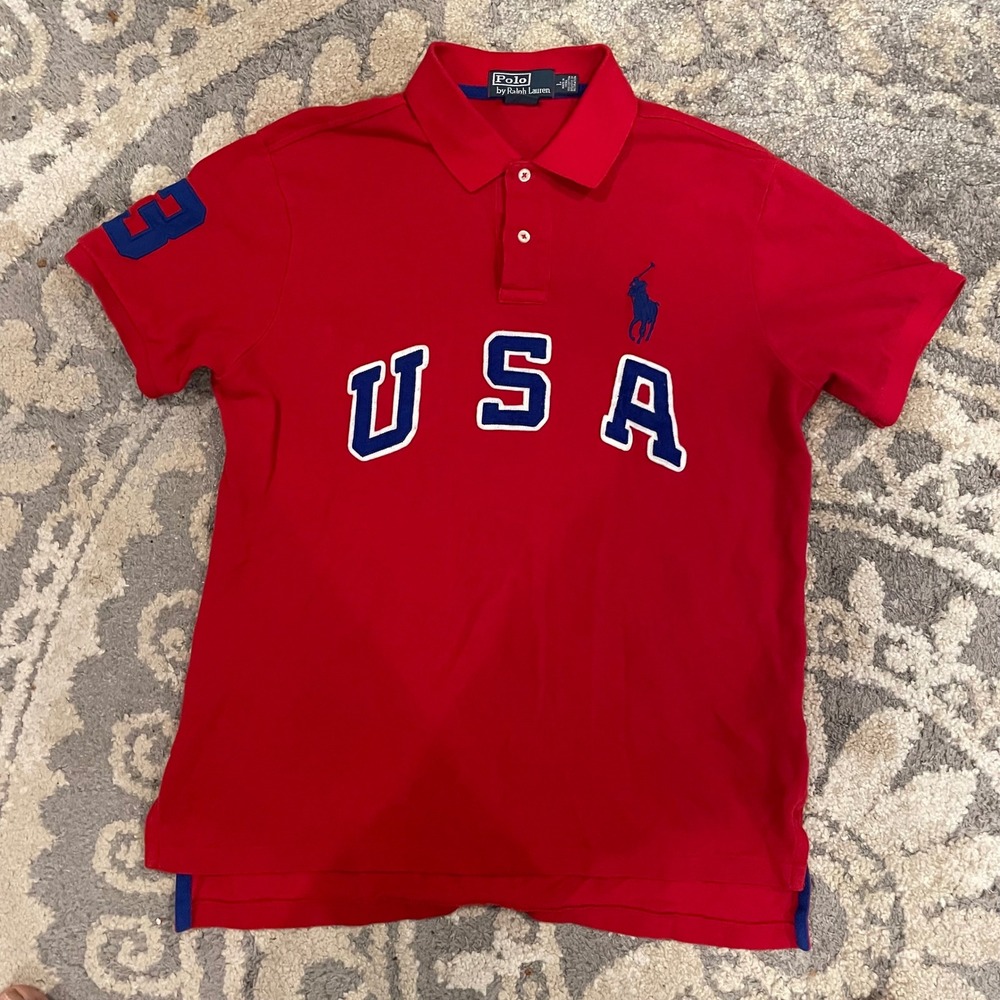 Polo Ralph Lauren USA Big Pony Polo Shirt Red Custom Fit Men's Size Large - Picture 2 of 6